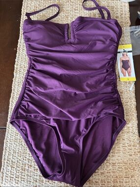 DKNY Plum Purple Ruched One-Piece Swimsuit